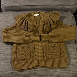 Madewell Olive Green Knit Ruffle Cardigan, Size Small